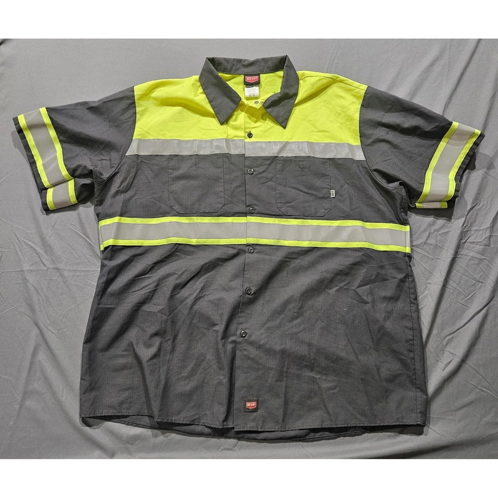 Red Kap Work Shirt Mens 3XL Grey Yellow Excellent Reflective Hi-Vis SY80YC2